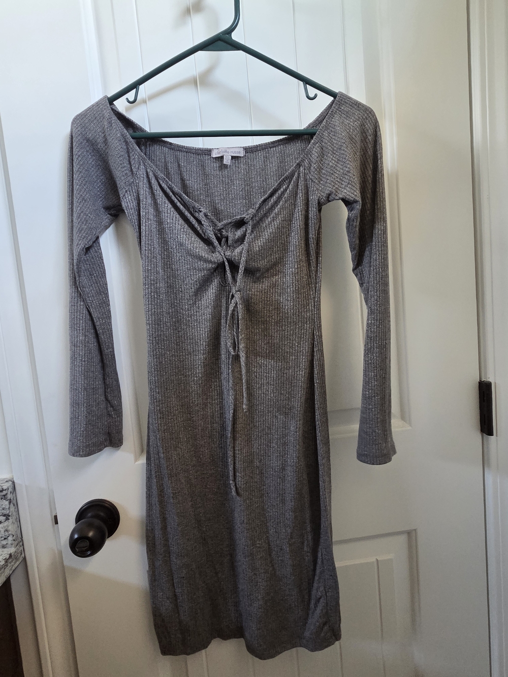 Charlotte Russe Grey Ribbed Tie-Front Dress